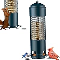 LCSEVEN Squirrel Proof Bird Feeder with Weight-Activated Perches - Metal Hanging 3LB Capacity for Cardinals, Finches, Blue Jays, Green