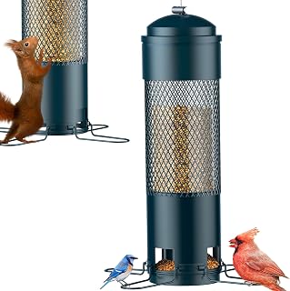 LCSEVEN Squirrel Proof Bird Feeder with Weight-Activated Perches - Metal Hanging 3LB Capacity for Cardinals, Finches, Blue Jays, Green