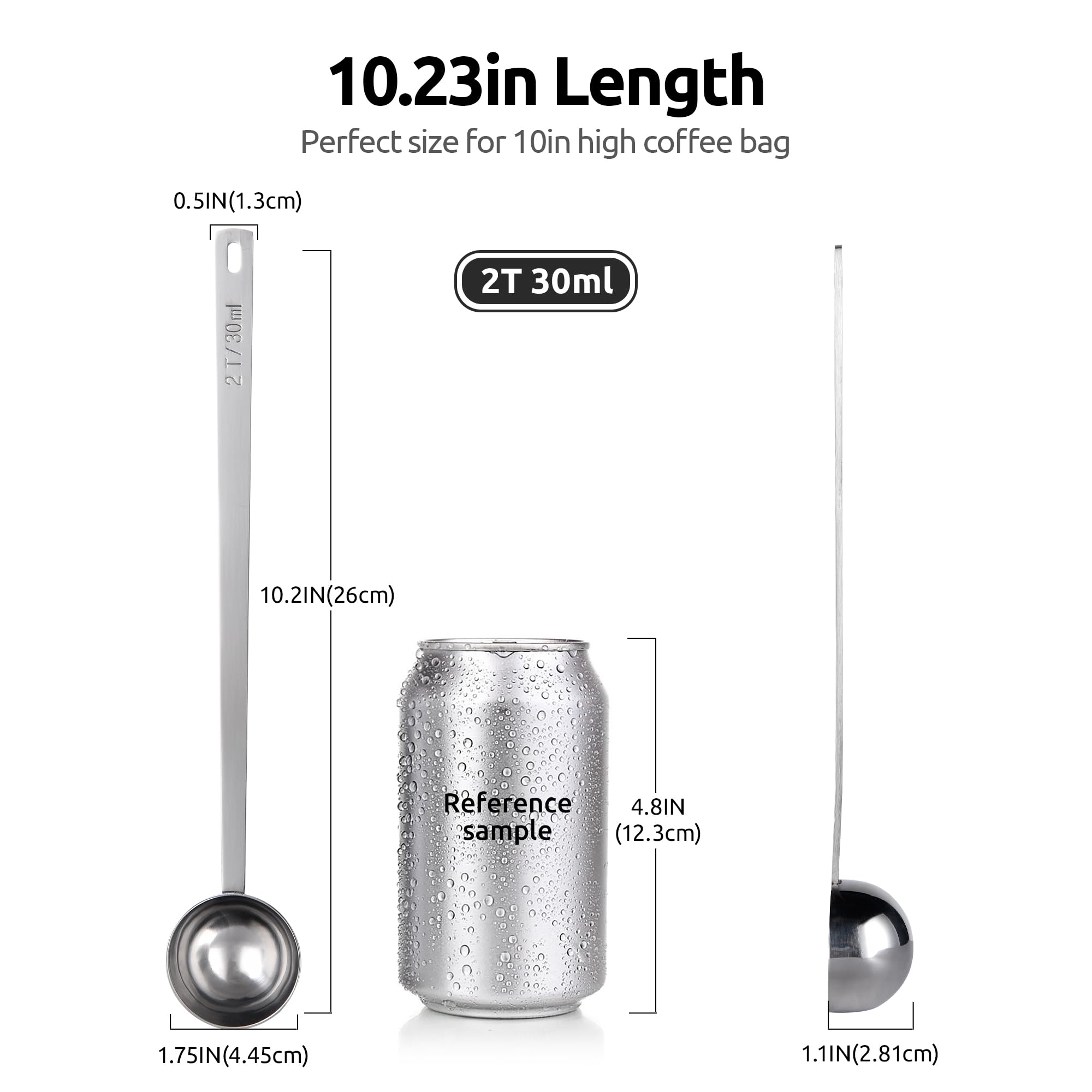 U-Taste Coffee Scoop 2 Tablespoon: 18/8 Stainless Steel Measuring Scooper for Ground Coffee, Bean, Powder, Espresso, 8.5in Extra Long Handle Metal Meaure Spoon for Canister, Jar (2Tbsp/30ml, Silver)