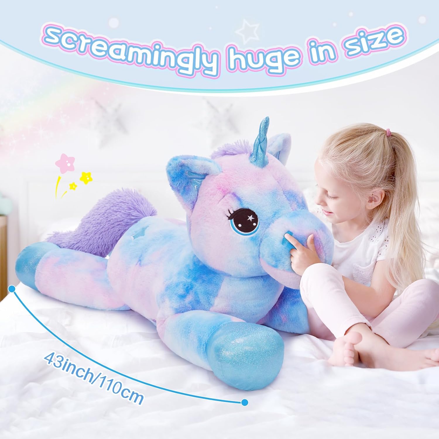 Tezituor 43in Giant Unicorn Stuffed Animal, Big Stuffed Unicorn Toys for Girls and Women, Rainbow Purple Unicorns Plush Gifts for Valentines Day, Christmas, Birthday and Party
