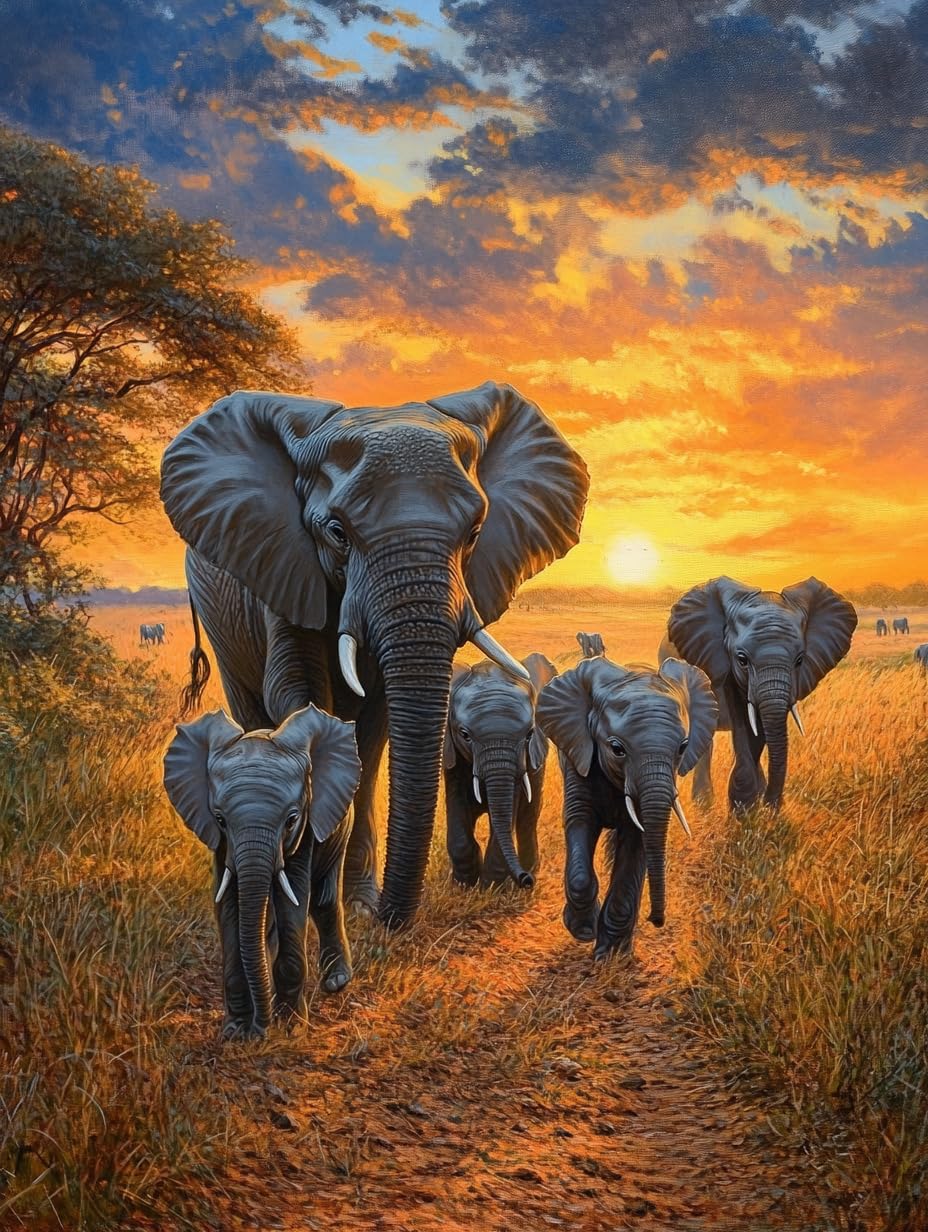 Elephant Family Stamped Cross Stitch Kits for Beginners Adults - Preprinted 11CT Easy Pattern Needlepoint Kits, Arts and Crafts for Home Decor (11.8x15.7inch) A1108
