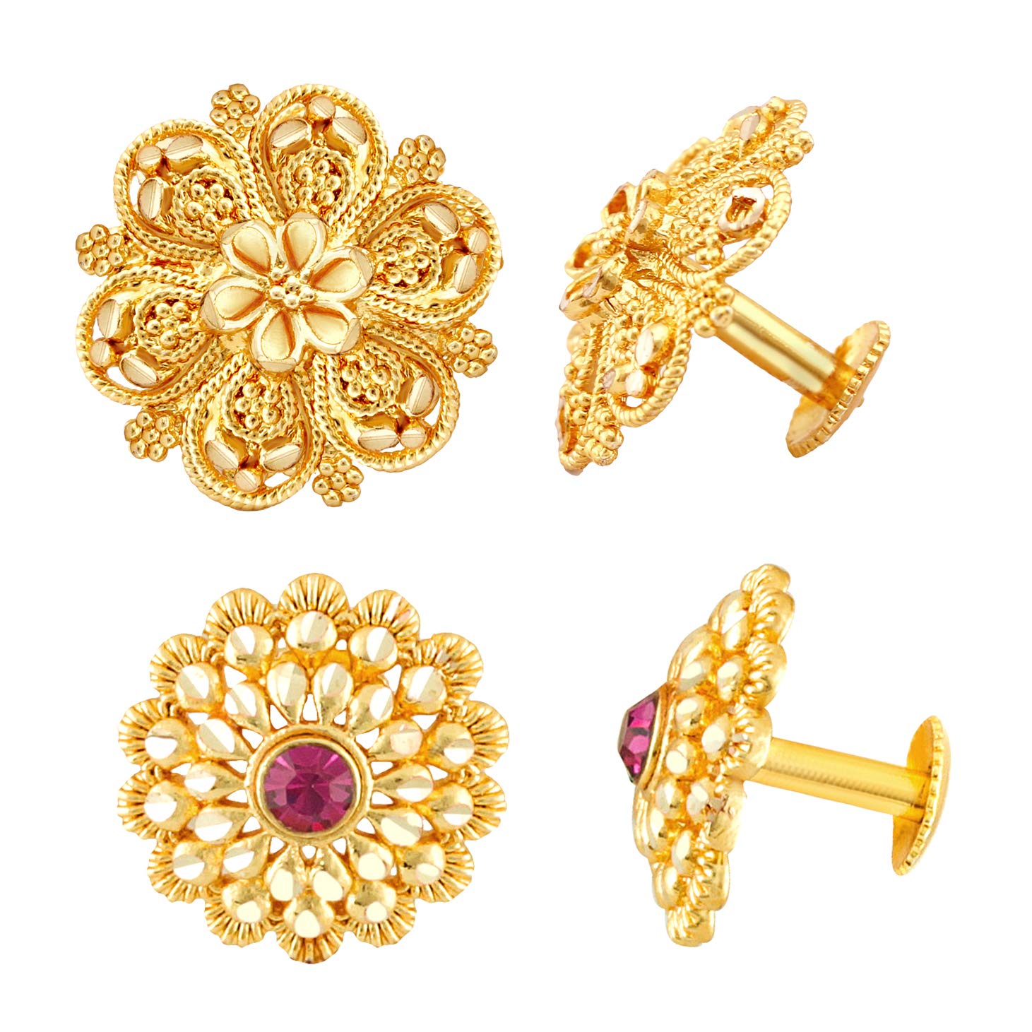 Earrings For Women girls Combo Set Pack Traditional Temple 1 One Gram Gold 18k Copper Brass Ruby Meenakari South Indian Screw Back Studs Tops Stud Fashion Stylish Hoop Bali Ear rings combo-M21-image-25