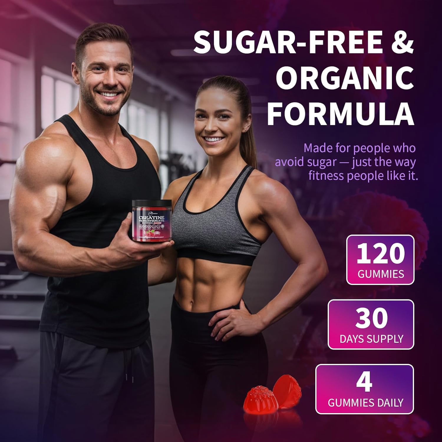 Creatine Monohydrate Gummies 5000mg for Men & Women, Organic Pure Creatine Gummies | Sugar Free,Vegan, Non-GMO,Raspberry Flavor, 120 Count - Image 7