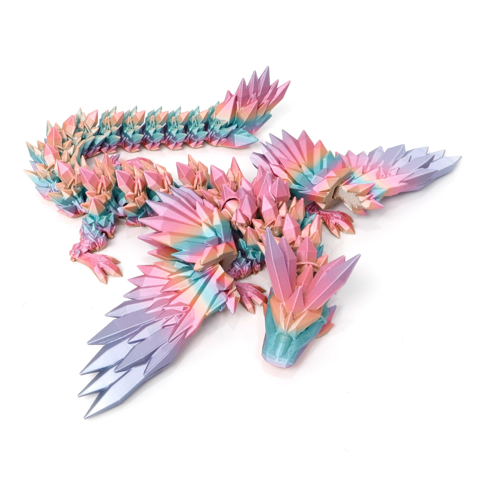 Flavery 3D Printed Dragon - 18 inch Flying Dragon with Wings, XL Articulated Winged Crystal Fidget Toy, Home Decor, Birthday Gift, Desk Pet - Candy