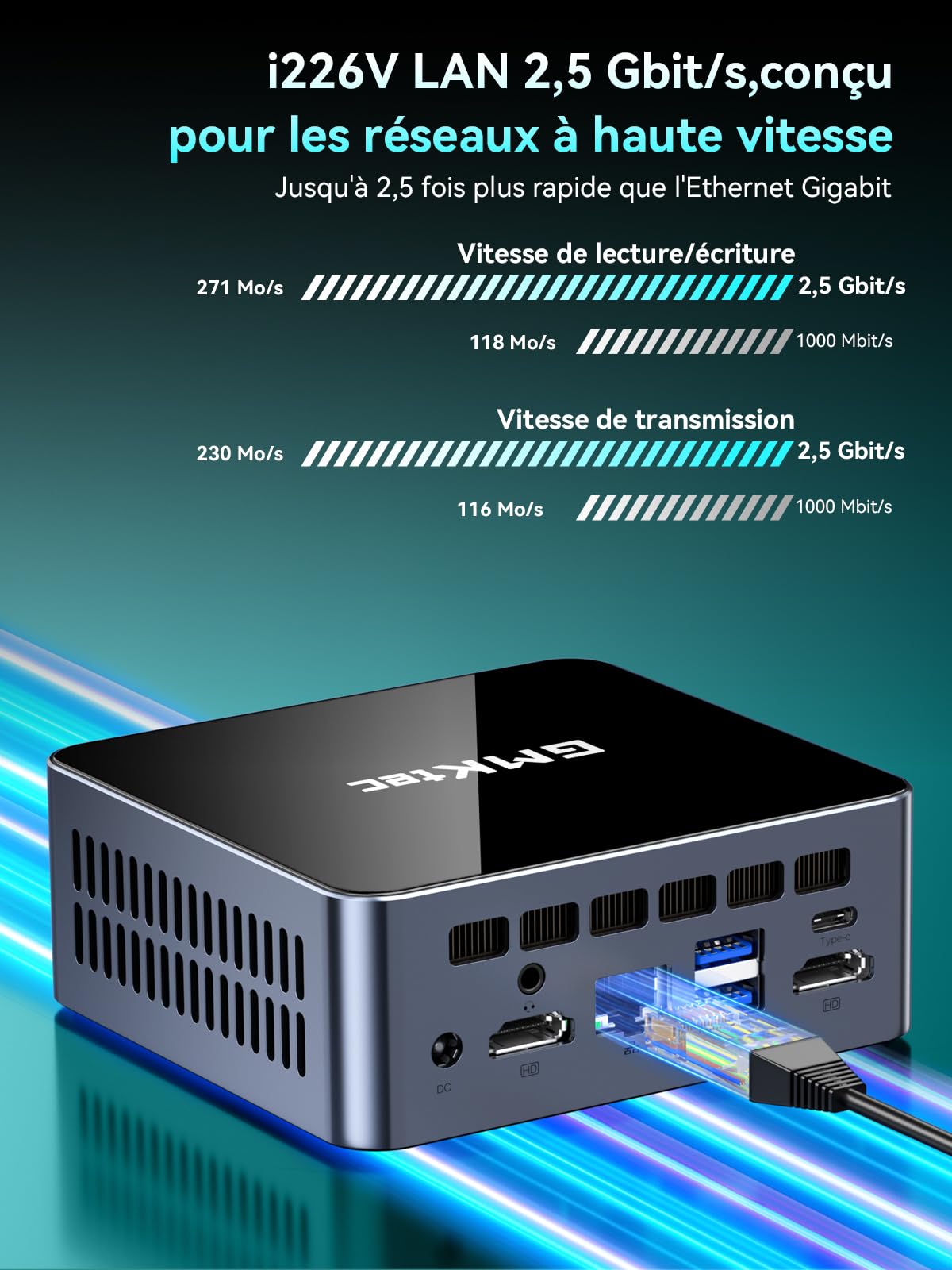 GMKtec M3 Pro Mini PC avec Intel Core i5-13500H (12C/16T 4,7 GHz), 16 Go de RAM DDR4 + SSD NVMe de 1 To, mini ordinateur de bureau avec triple écran 4K, Wi-Fi 6, BT 5.2, USB-C