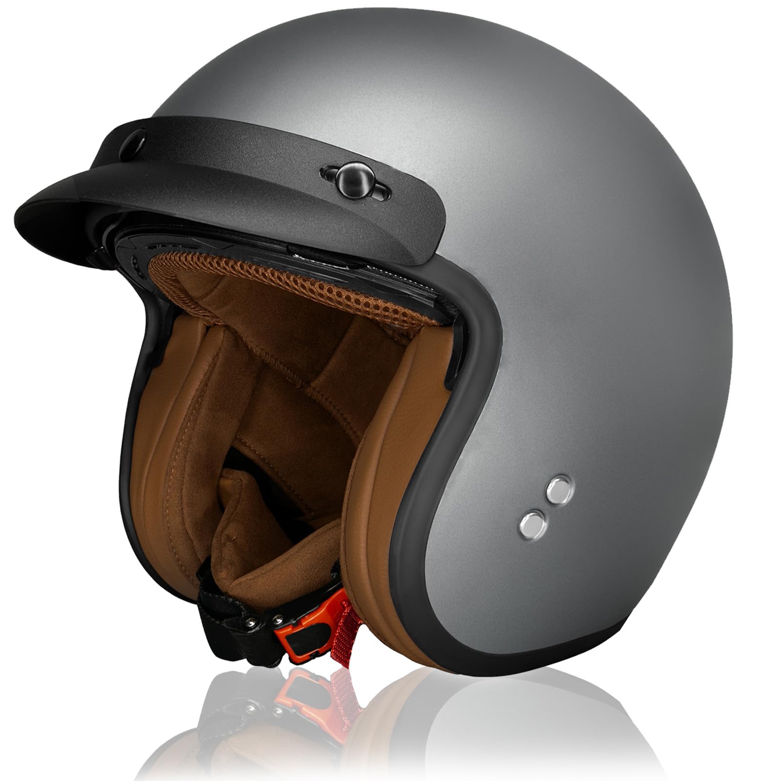 Casque Moto Jet ECE Homologué, Casque Femme Scooter Ouvert Adulte Vintage Visière, Casque Jet Ouvert Scooter (Matt Gray, S)