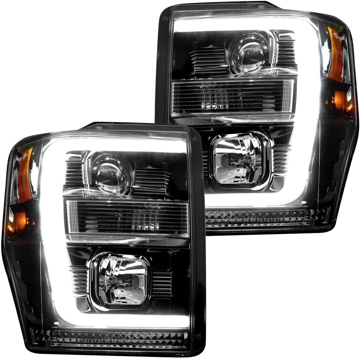 RECON - Fits 2008-2010 Super Duty (F250 F350 F450 F550) Premium Projector Headlights OLED Halos, DRL - Smoked Lens