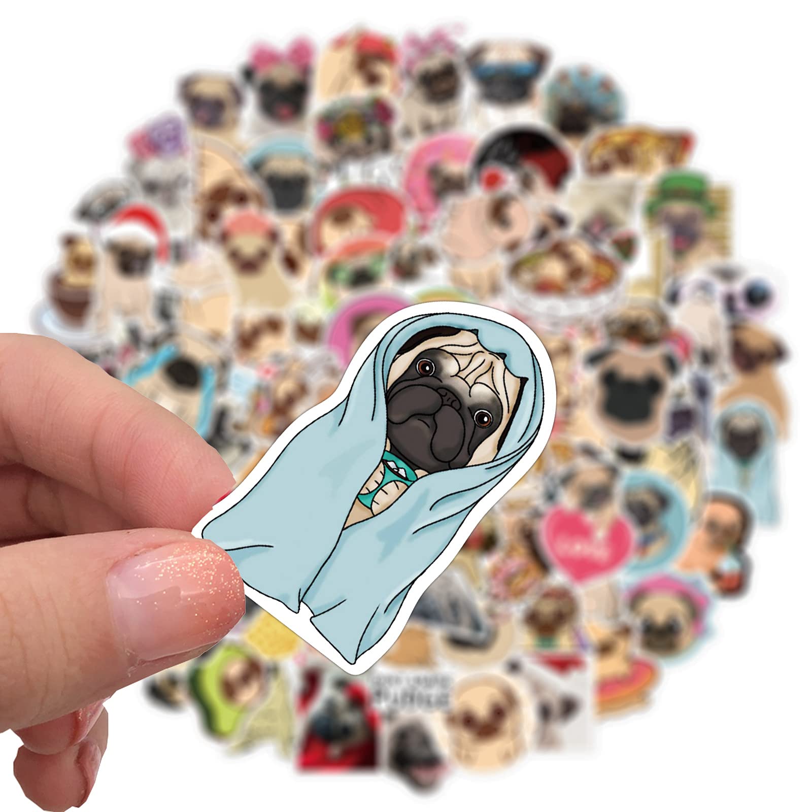 Pug Dog Stickers(100 PCS),Gift for Children Teens Adults,Unique Durable Aesthetic Trendy Sticker Perfect for Laptop,Computer,Phone Kawaii Pug Dog Animal Stickers - Image 3