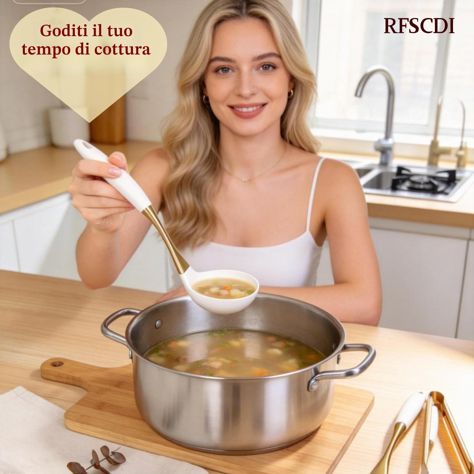 Elegante set di utensili da cucina in silicone oro bianco – non tossico, lavabile in lavastoviglie set di utensili da cucina con manici resistenti al calore – include spatola e cucchiaio per pentole