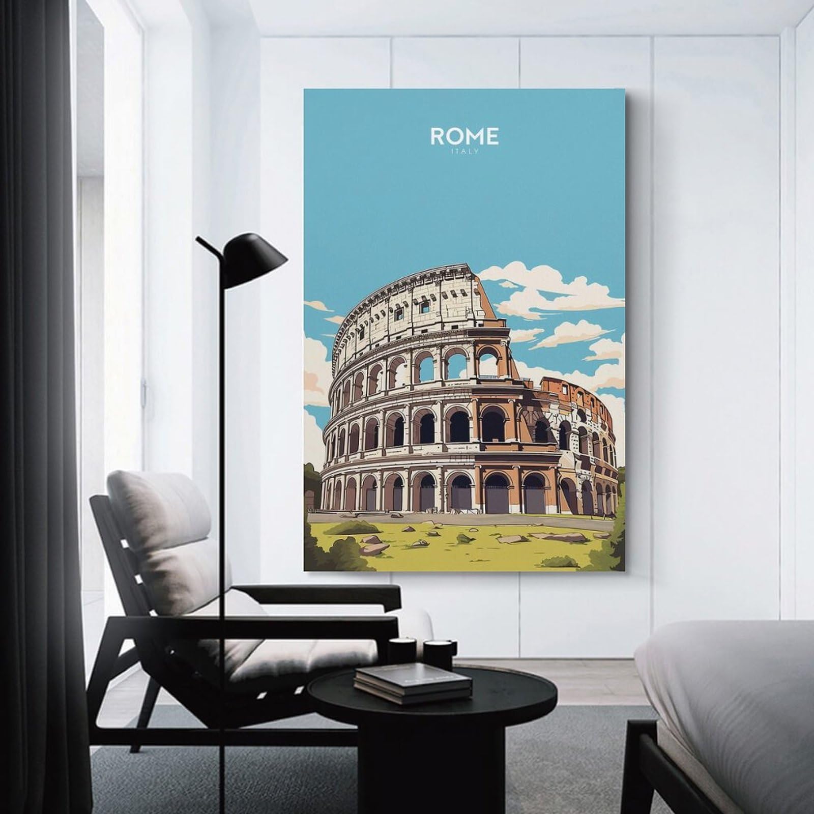 Junmoney Unframe-Style-3 Colosseum Rome Illustration Home Decor Wall Art, 24X36inch(60X90cm), For Apartment Walls, Studios Or Work Areas, Decorative Canvas Decor For Home Updates