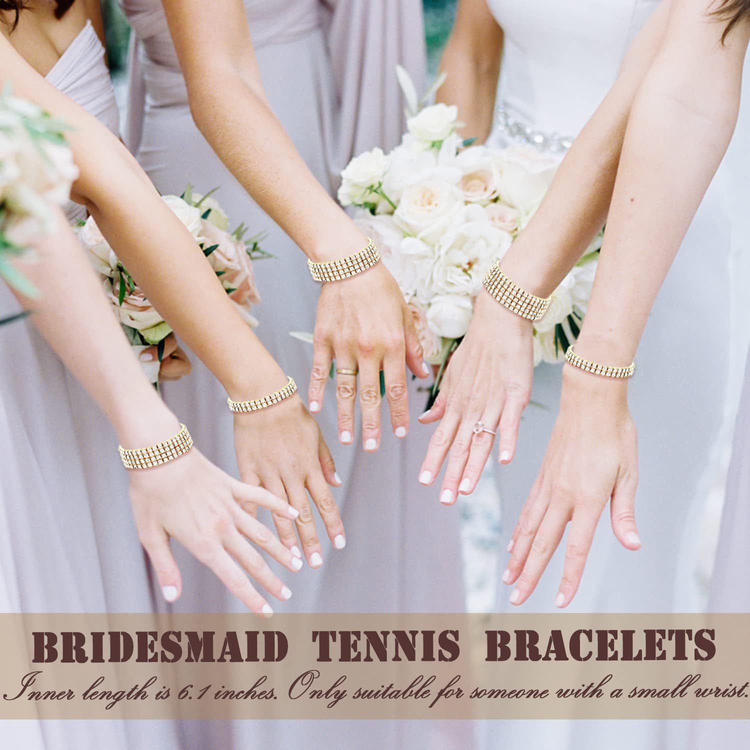 EIELO 6 Pcs Rhinestone Stretch Bracelet for Women Sparkly Clear Crystal Wedding Bridal Bridesmaid Stretch Bracelet Jewelry Stackable Elastic Pearl Multilayer Strand Link Tennis Bracelets Set - Image 2