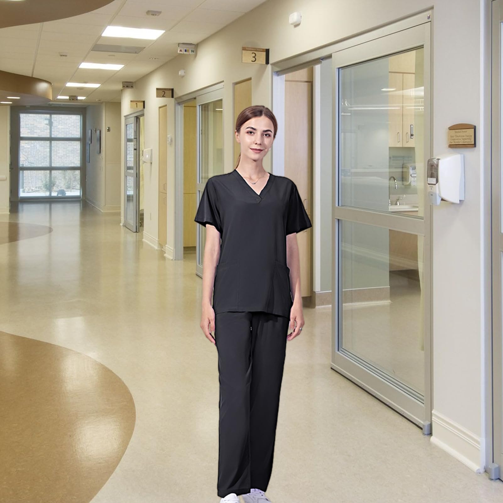 Nurses Scrubs Sets for Women | Soft Stretch V-Neck Top Uniforms with Pocket | Soft Stretch Scrubs Set Nurse Uniform, Doctor Working Clothing for Pet Hospital