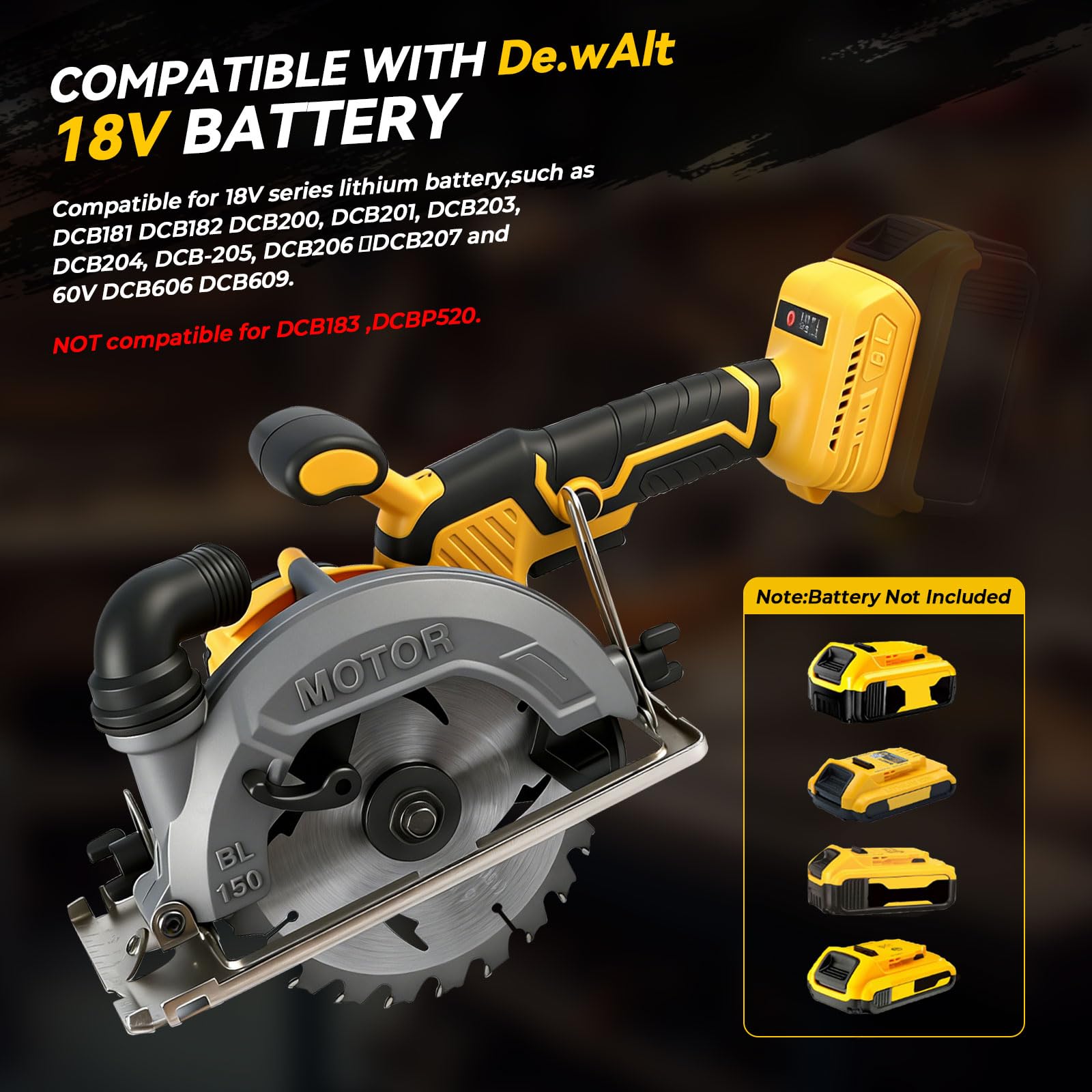 Bezprzewodowa piła tarczowa 15 cm kompatybilna z akumulatorem DEWALT 18 V (bez baterii), bezszczotkowa piła tarczowa 6200 obr./min z 2 ostrzami 24 zębami, maksymalna głębokość cięcia 3,3 cm (45°), 5