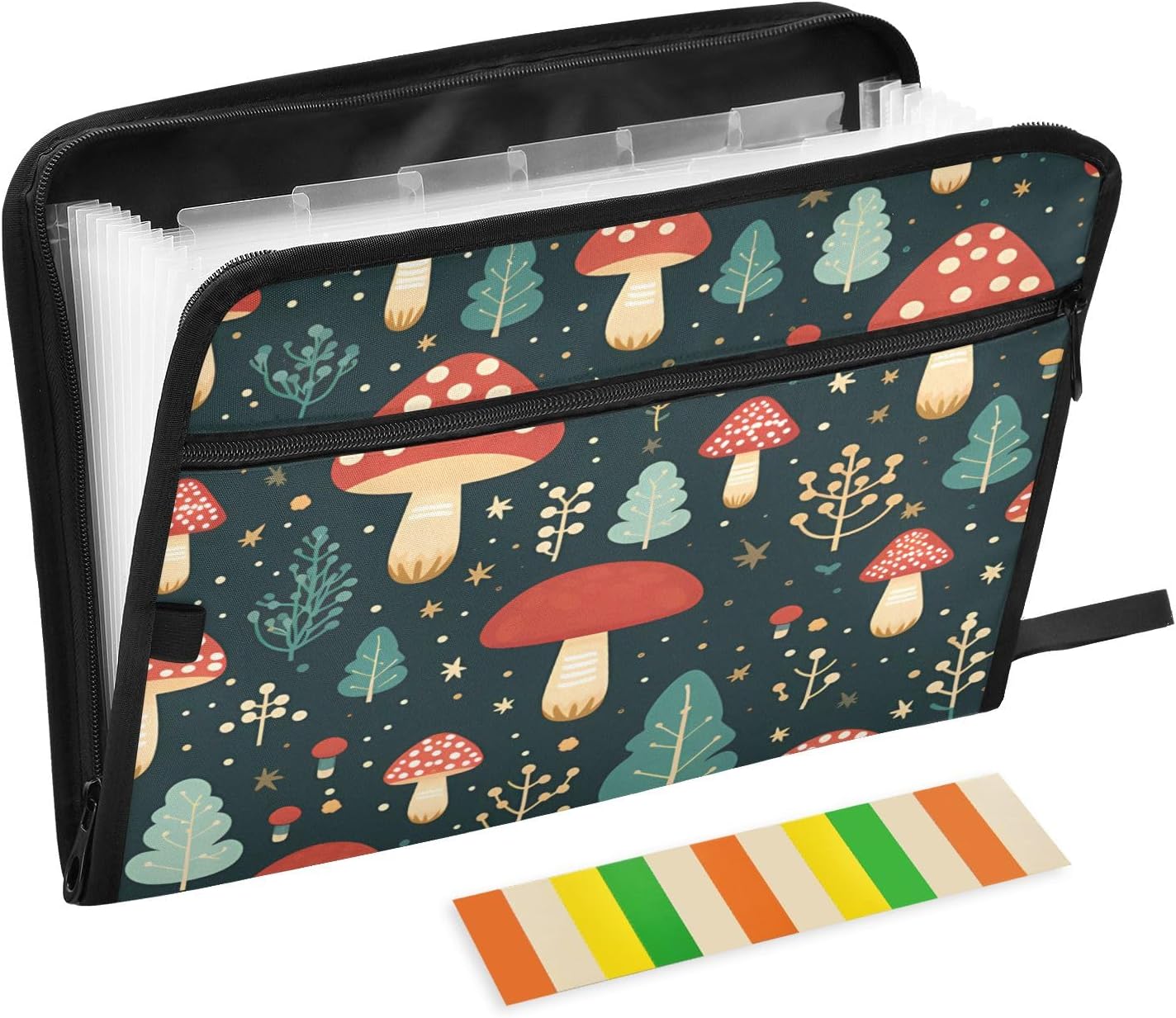 Cute Mushroom Red 13 Pocket Expanding File Folder with Labels A4 Document Folder Zipper Closure