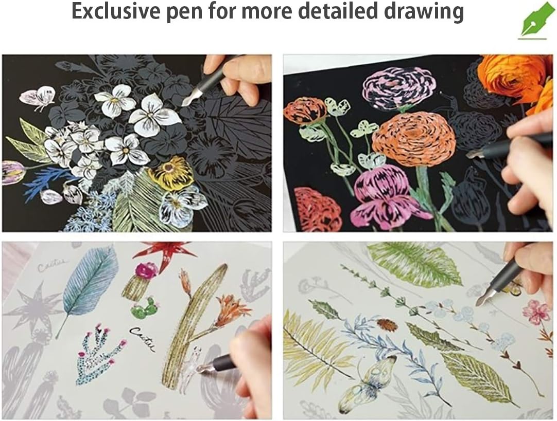 Botanical Garden in Scratchbook Art Therapy (Pen Included) Flowers and Poems That Comfort Your Mind for Adults Relaxation