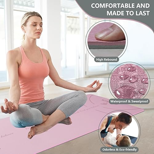 Miniatura 4 de Tapete de yoga extra grueso de 0.354 in, tapete de ejercicio de alta densidad antideslizante para entrenamiento en casa, tapete de pilates con