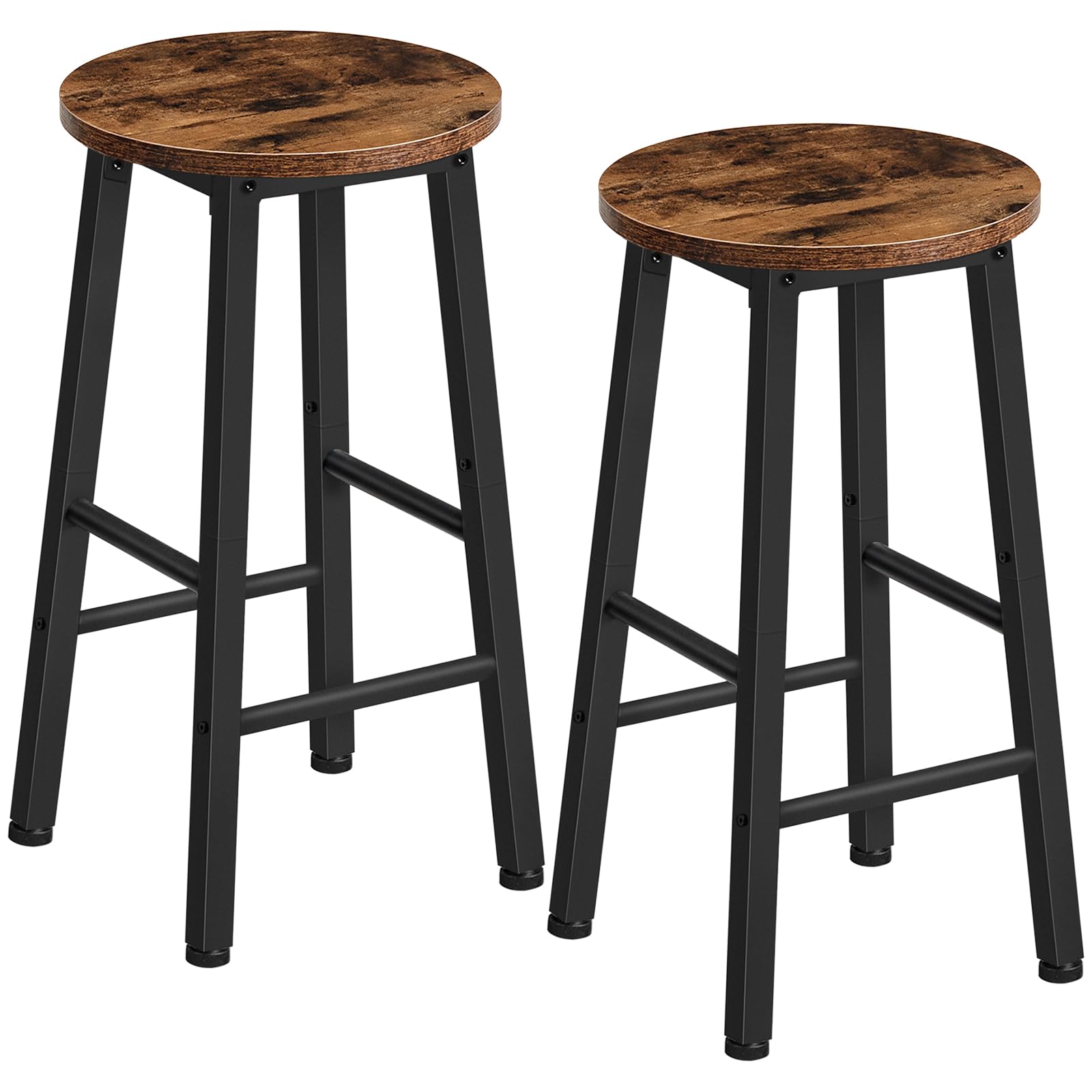 HOOBRO Bar Stools, Round Bar Chairs Set of 2, 24.8" Counter Height Barstools, Counter Stools for Kitchen Island, Industrial Bar Chairs for Dining Room, Rustic Brown and Black EBF07BY01G1