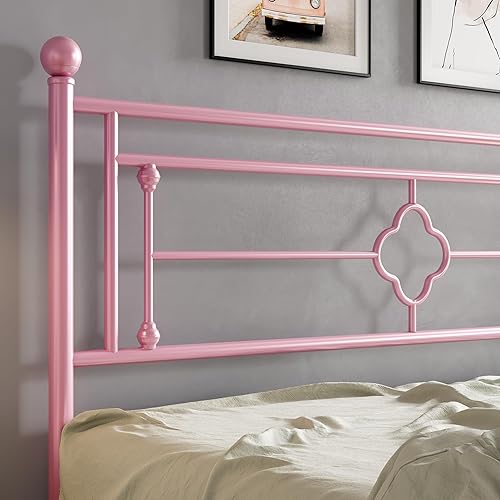 Miniatura 50 de HOOMIC Base de cama de plataforma metálica de tamaño individual de 14 pulgadas con estilo victoriano vintage, cabecera y estribo de hierro