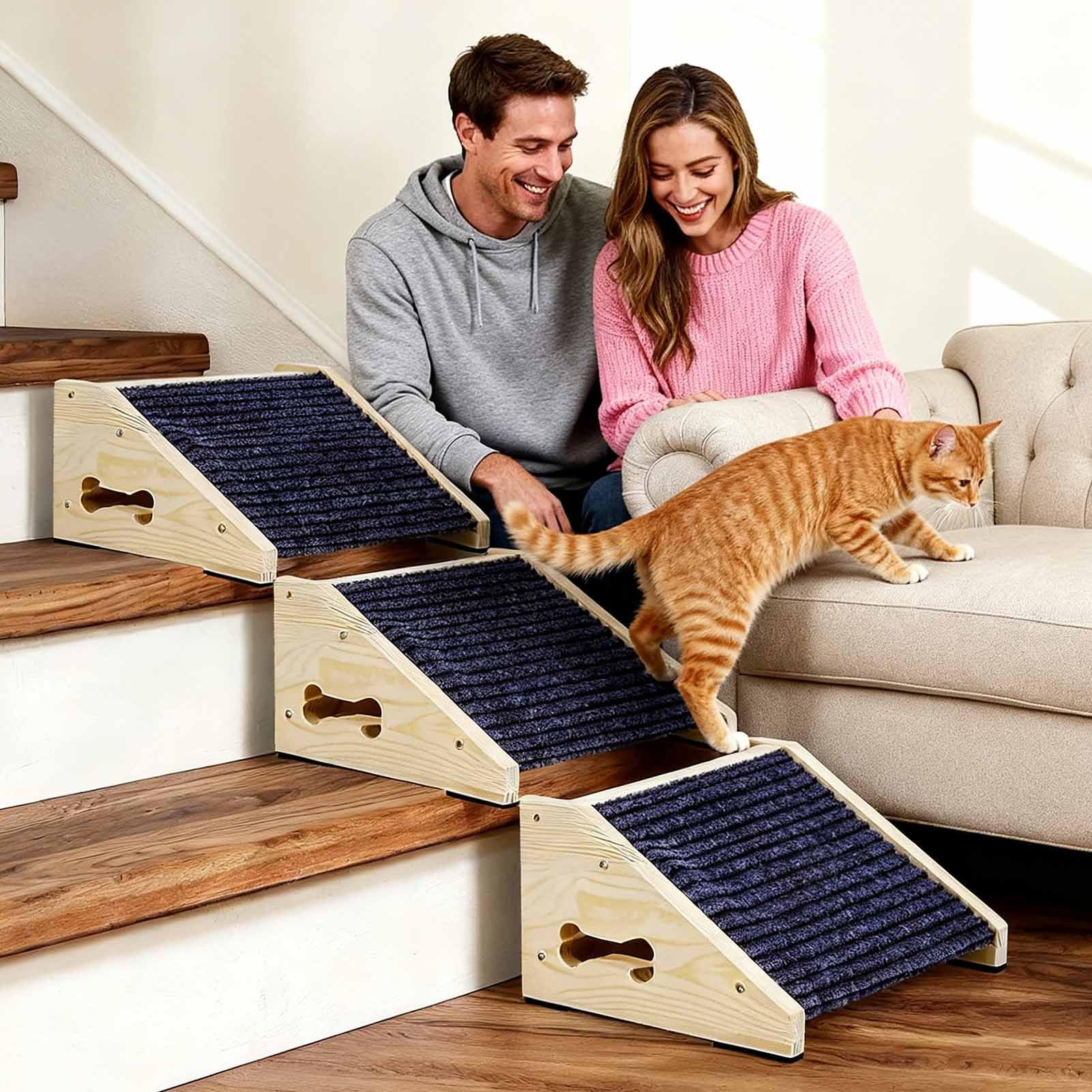 Rampa per cani: legno e resistente, strisce antiscivolo, design facile da trasportare, pratica rampa per scale per animali domestici per cani di piccola e media, animali domestici anziani o disabili