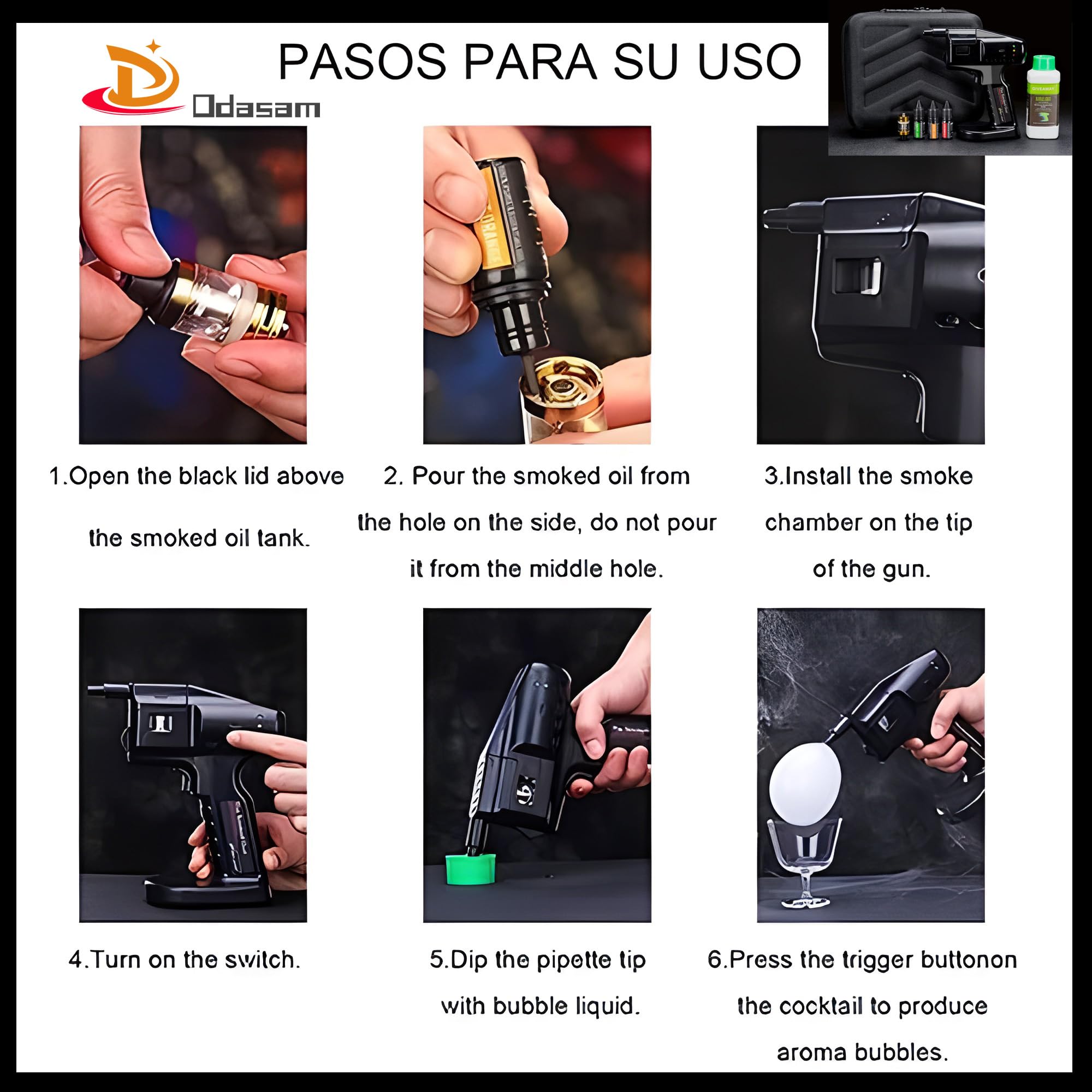Accesorios-Líquido de burbujas,Ahumador de alimentos, Kit para ahumar cócteles, Pistola de Burbujas ahumada para Alimentos de Cocina, Regalo de Accesorios gastronómicos.