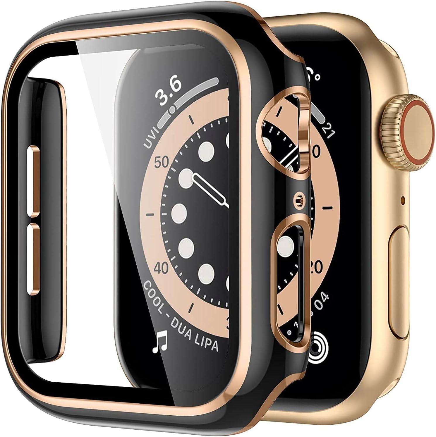 Cover for Apple Watch Case 45mm 41mm 44mm 40mm 42mm 38mm Accessories PC Tempered Glass Screen Protector iWatch Series 7 8 5 6 SE (Color : Black Rose, Size : 42mm Series 321)