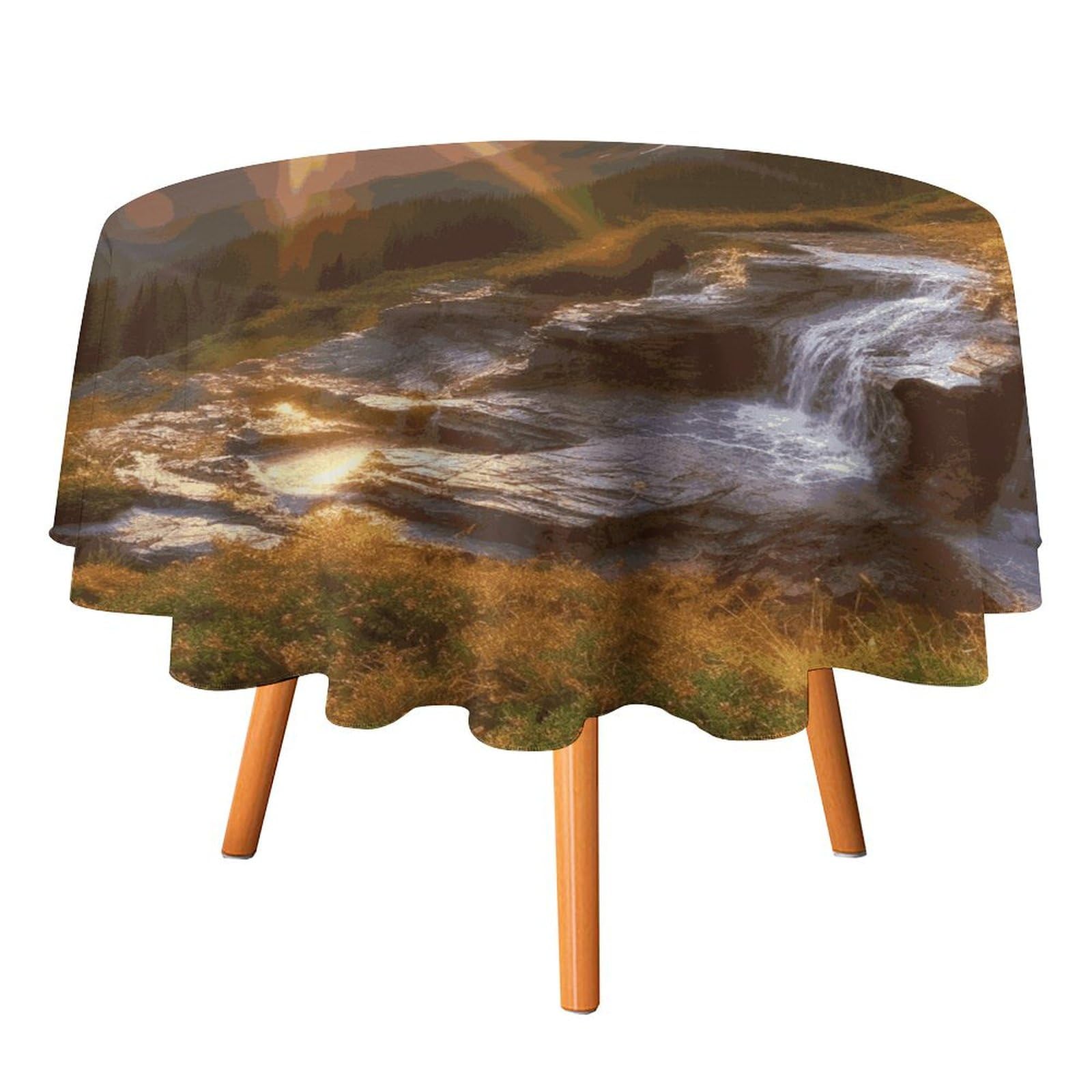 Nappe ronde polyester haut de gamme motif paysage lever de soleil de 177 cm