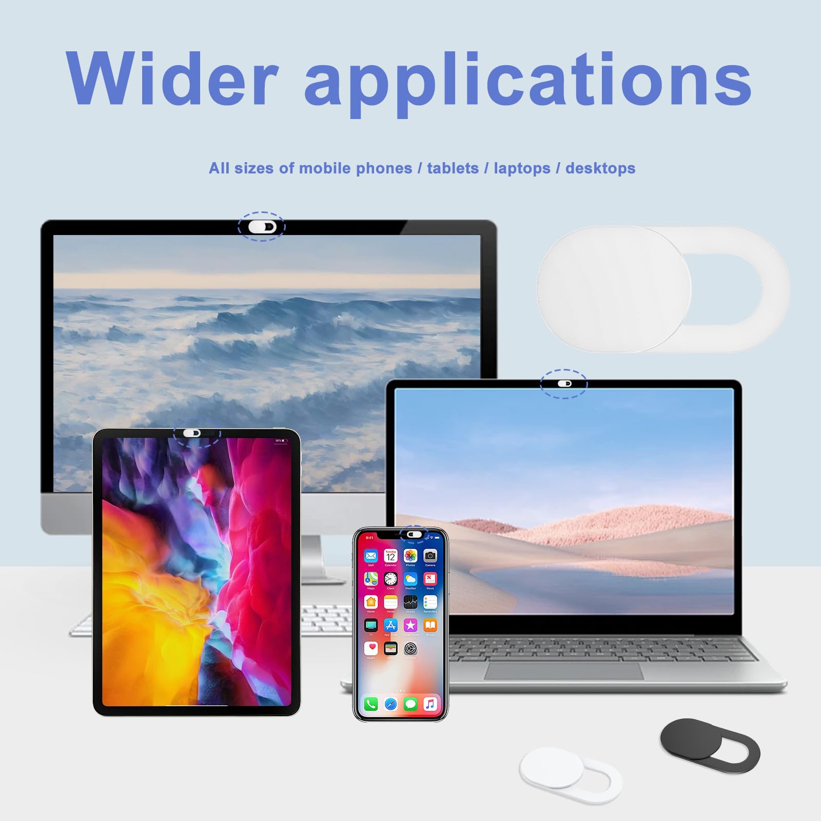 Coperture per Webcam Ultra Sottili per Computer Portatili Smartphone Tablet PC Bianco Nero