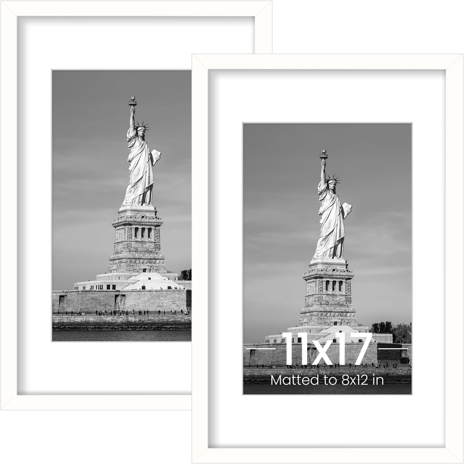 ENJOYBASICS 11x17 Picture Frame White Poster Frame,Display Pictures 8x12 with Mat or 11x17 Without Mat,Wall Gallery Photo Frames,2 Pack