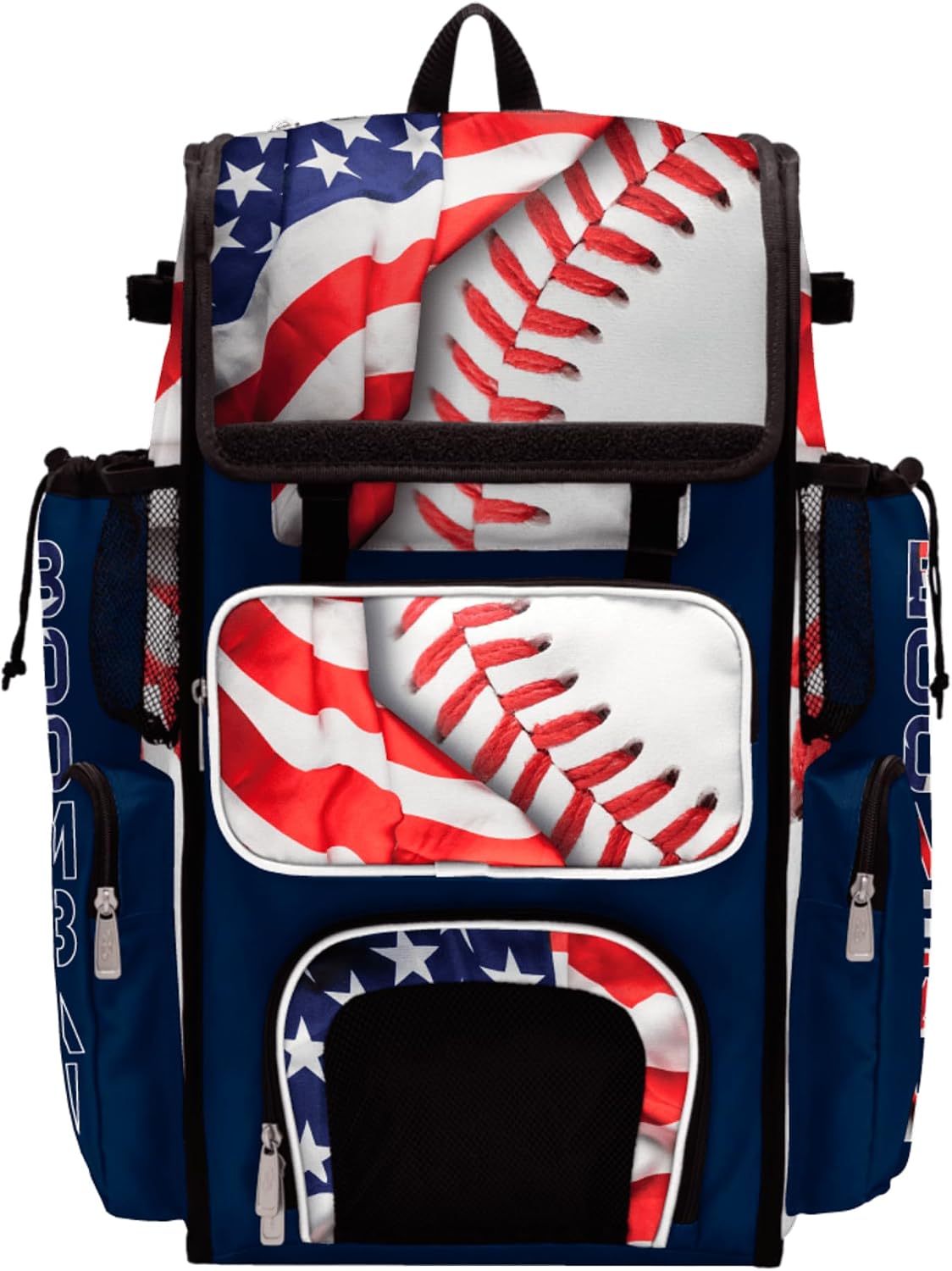 Boombah Superpack Bat Bag - Backpack Version (no wheels) - Holds 4 Bats - USA Baseball Game Time Navy/Red/White