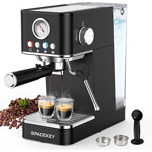 Spacekey Espresso Machine with Milk Frother, 20 Bar Professional Espresso Maker Semi-Automatic Espresso Coffee Machines for Home, Cappuccino, Latte Maker with 58oz Removable Water Tank, Black