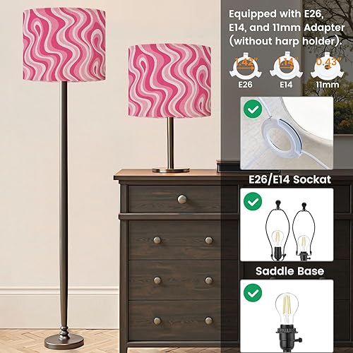 Miniatura 3 de Juego de 2 pantallas de lámpara, color rosa, psicodélicas, sin costuras, retro, de los años 70, 90, 00, con textura de ondas Groovy, pantallas de