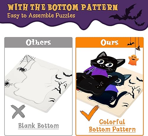 Miniatura 7 de Paquete de 4 rompecabezas de madera de Halloween para niños pequeños, juguetes educativos de aprendizaje, rompecabezas para recuerdos de fiesta,