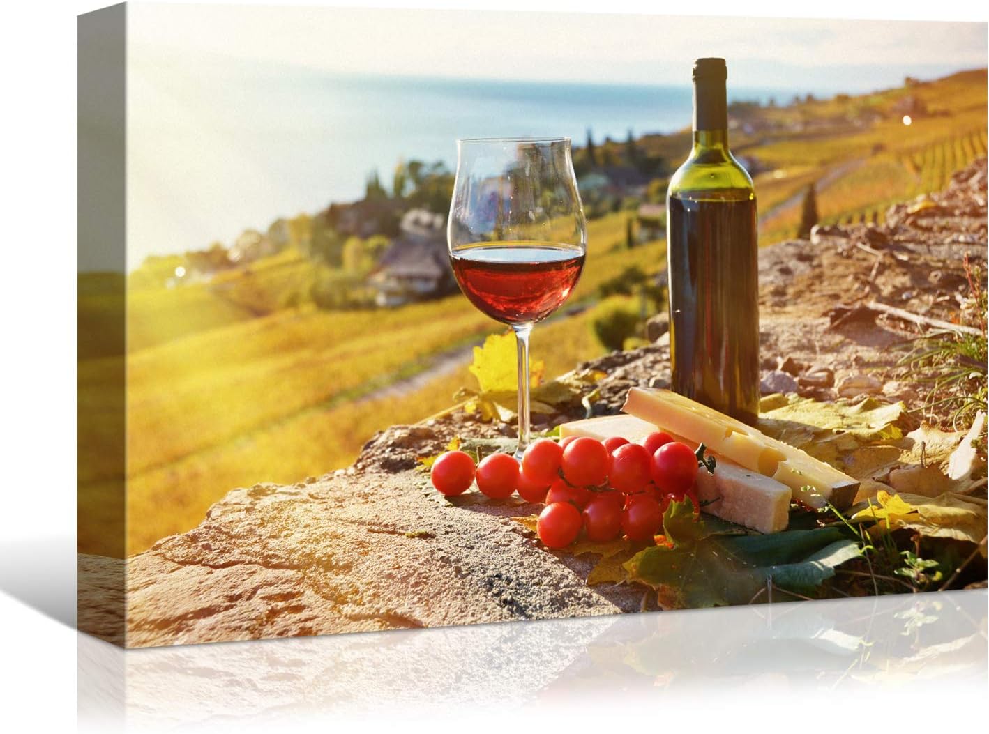 Denozer - Wall Art For Kitchen Canvas Artwork Fruits Grapes Wine Bottle Foods Canvas Painting for Dining Room Wall Decor Home Decoration - 30x20 inches