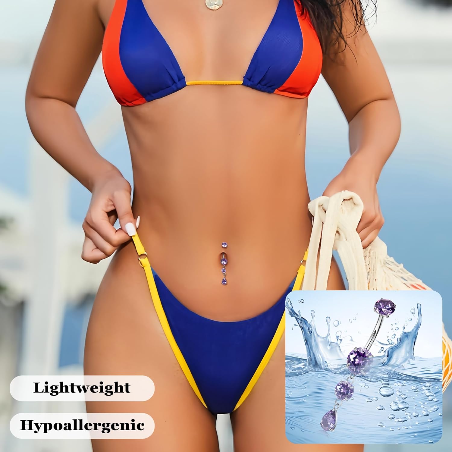 REVOLIA 14G G23 Pure Titanium Dangle Belly Button Ring for Women Teardrop Navel Ring Dangling CZ Belly Ring Internally Threaded Belly Button Piercing Jewelry 10MM - Image 4