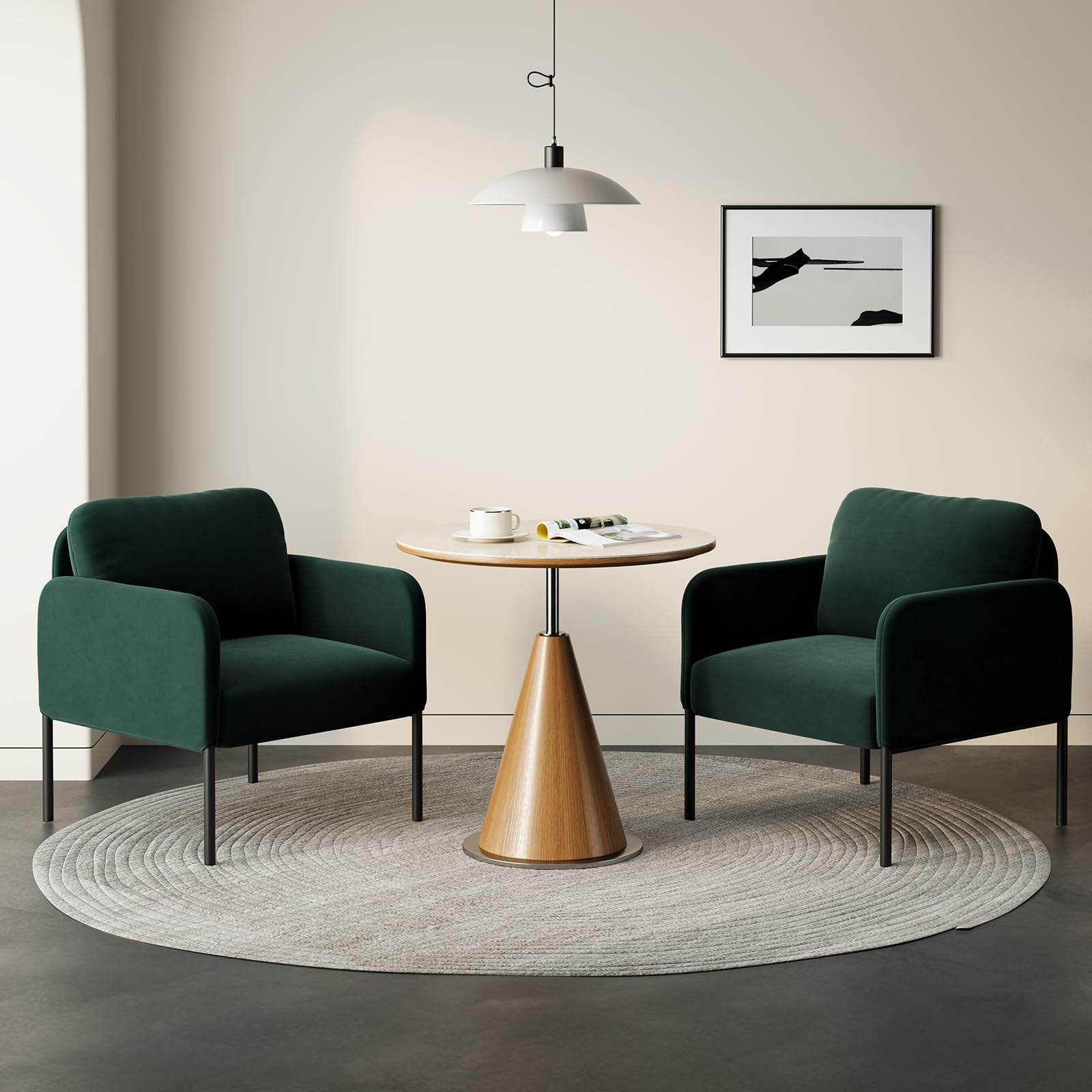 COLAMY Gepolsterter Ohrensessel 2er Set aus Samt – Moderner Lounge-Sessel mit weicher Rückenlehne, Komfortabler Sessel für Wohnzimmer, Schlafzimmer, Apartment & Leseecke, Grün