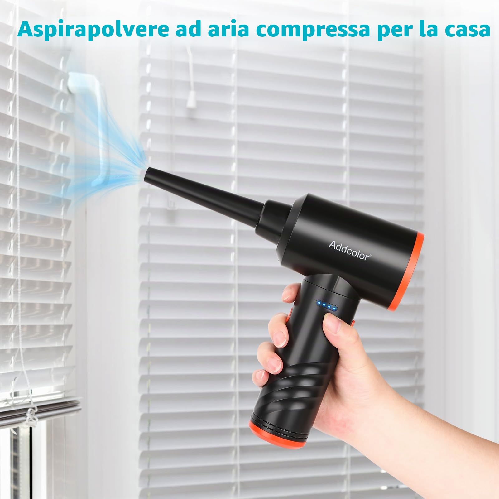Elettrico Rimuovi Polvere Aria Compressa 6000mAh, AD-38 Air Duster per Ufficio Tastiera, 3 Velocità Vento Regolabili con Luce LED, Spolverino Ad Aria Compressa Senza Fili e Riutilizzabile