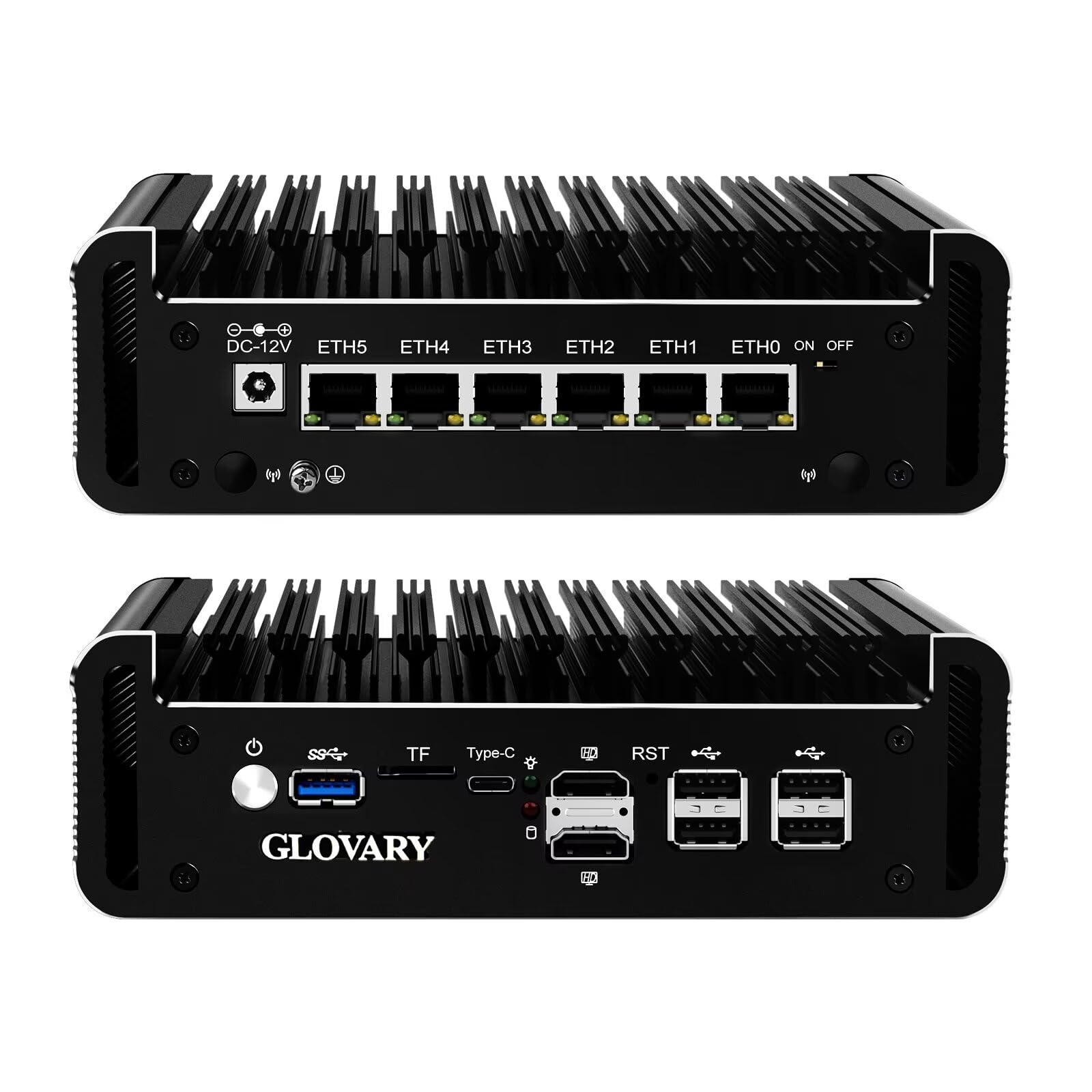 N150 Mini PC Firewall (N100 Upgrade), 6 x 2.5 GoE i226V LAN Fanless OPNsense Router Computer, DDR5 8 Go RAM 128 Go NVMe SSD, AES-NI, 2HD + USB-C 3 Display, 2 x M.2 NVMe Slot