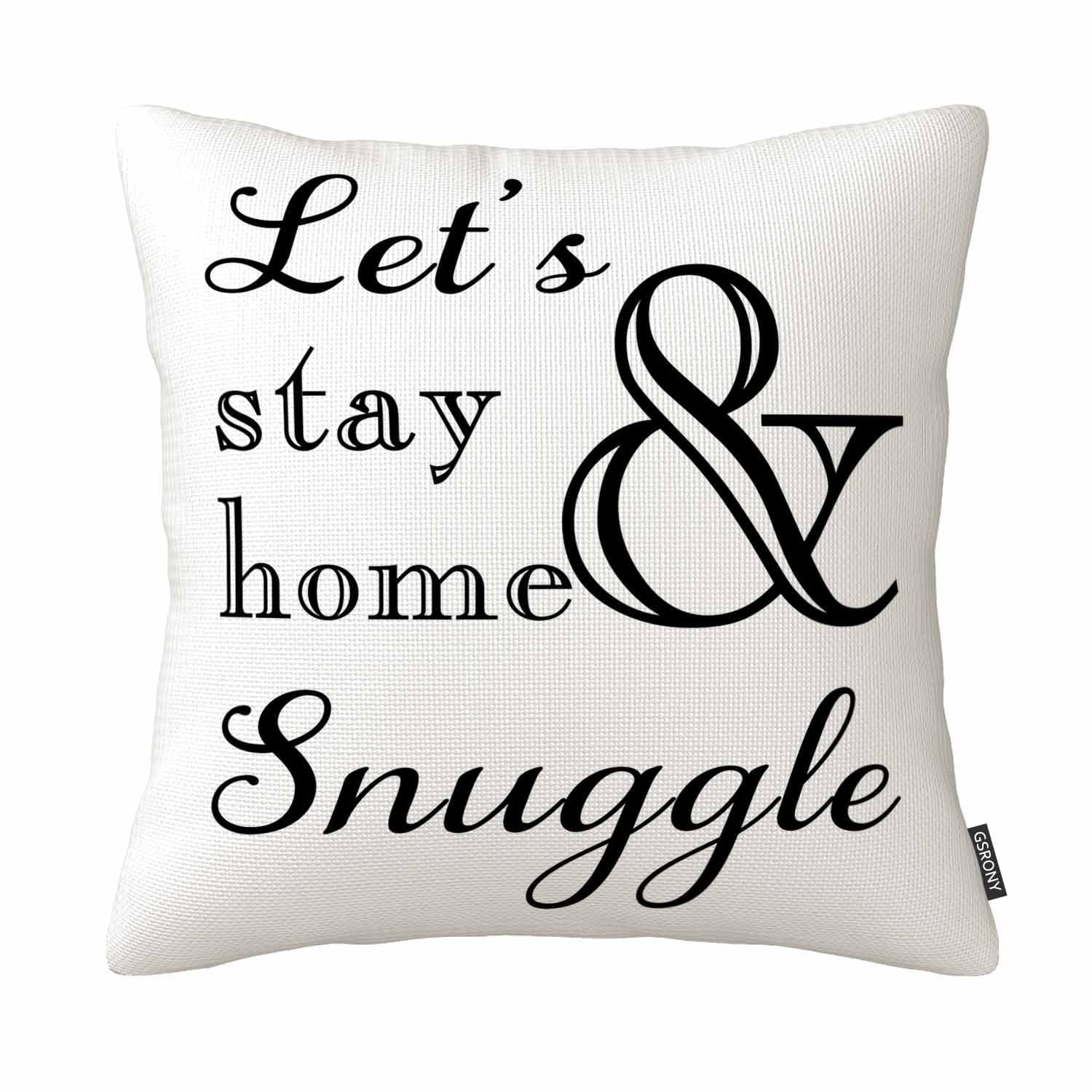 Gsrony Blue Funny Throw Pillow Covers Lets Stay Home And Snuggle Cushion Pillow Case Home Decor Pillowcase 18X18 Inches