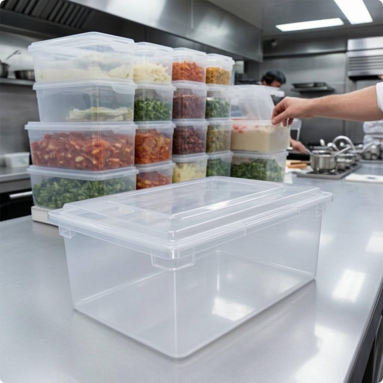 Contenitore Alimentare Trasparente Resistente Contenitore Impilabile con Coperchio Spesso Scatola di Plastica con, 44.5cm X 30.2cm X 15cm, Contenitore Rettangolare Piccolo Basso