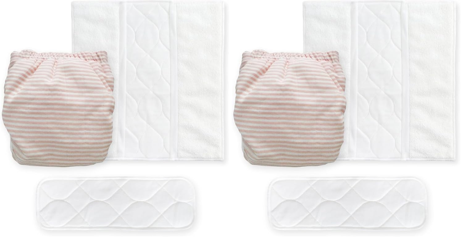 Amazing Baby Cotton Muslin SmartNappy, NextGen Hybrid Cloth Diaper Cover + 1 Tri-Fold Reusable Insert + 1 Reusable Booster, Tiny Stripes, Pink, Size 3, 12-25 lbs (Pack of 2)