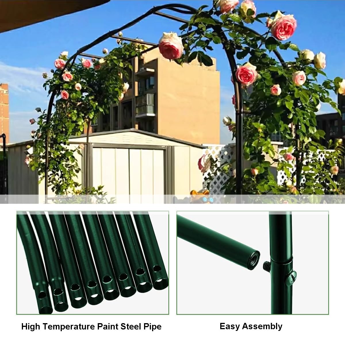 Rozenboog Van Staal – Breed Tuinprieel Met Voet, 200cm Hoog, Voor Klimplanten, Bruiloften En Festivals (groen)