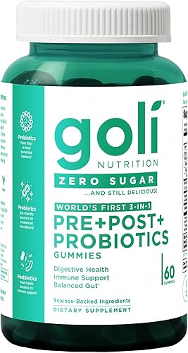 Goli Zero Sugar Pre Pro - Gomitas postbióticas 3 en 1 del mundo con DE111, XOS, MCC1849, sin alcoholes de azúcar, veganas, aptas para dieta
