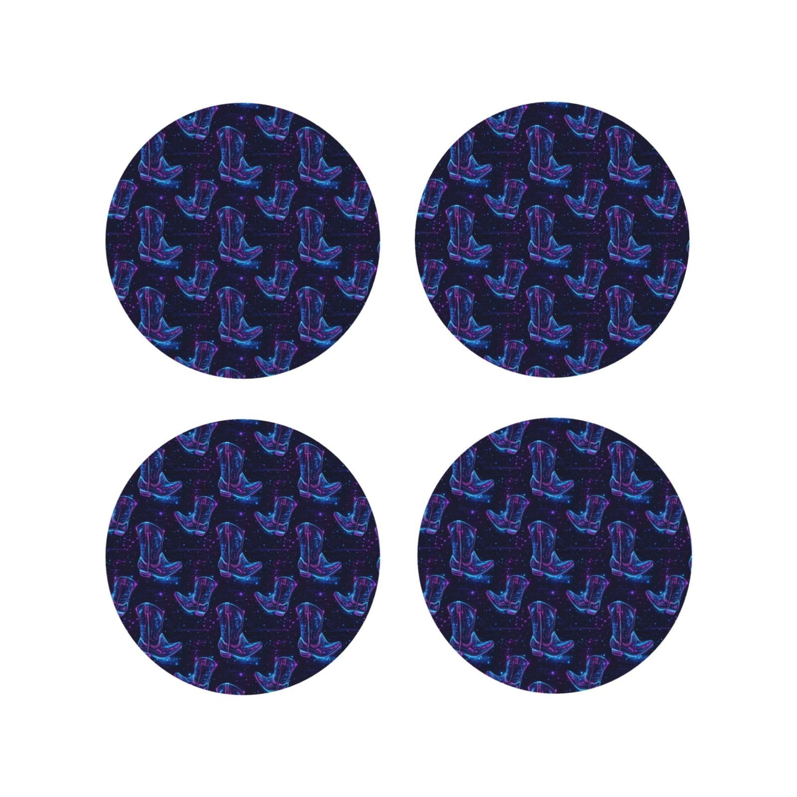 Leather Coasters Set of 4 - Cyber ​​Cowboy Boots Print Lightweight Drink Coasters for Desk