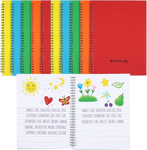 Henoyso Cuaderno de composición primaria en espiral, 10 piezas, 100 páginas, diario primario para niños, Kindergarten y estudiantes, escritura y
