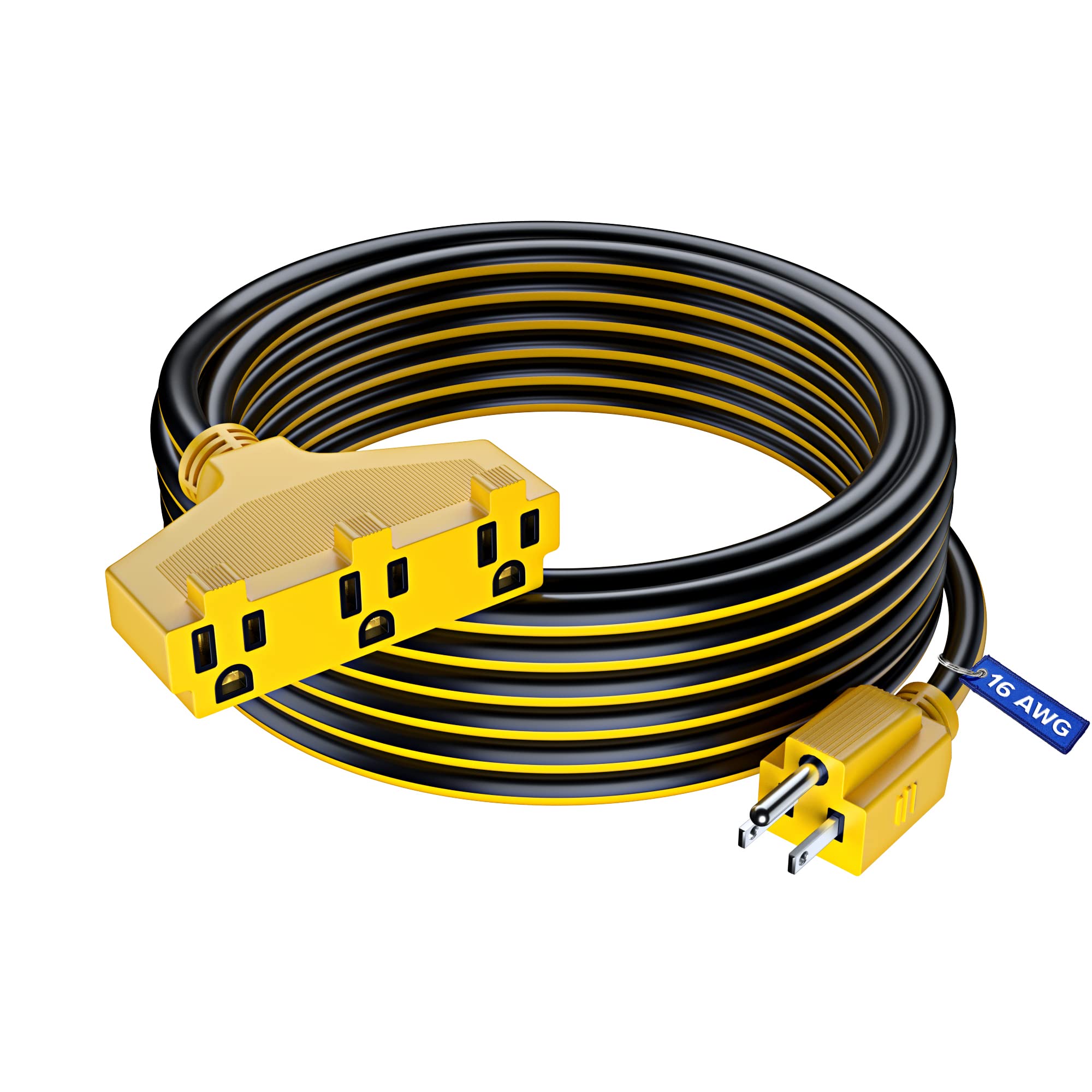 Extension Cord 30 ft, SJTW Extension Cord with Multiple Outlets, 16 Gauge (Black and Yellow) ETL Listed