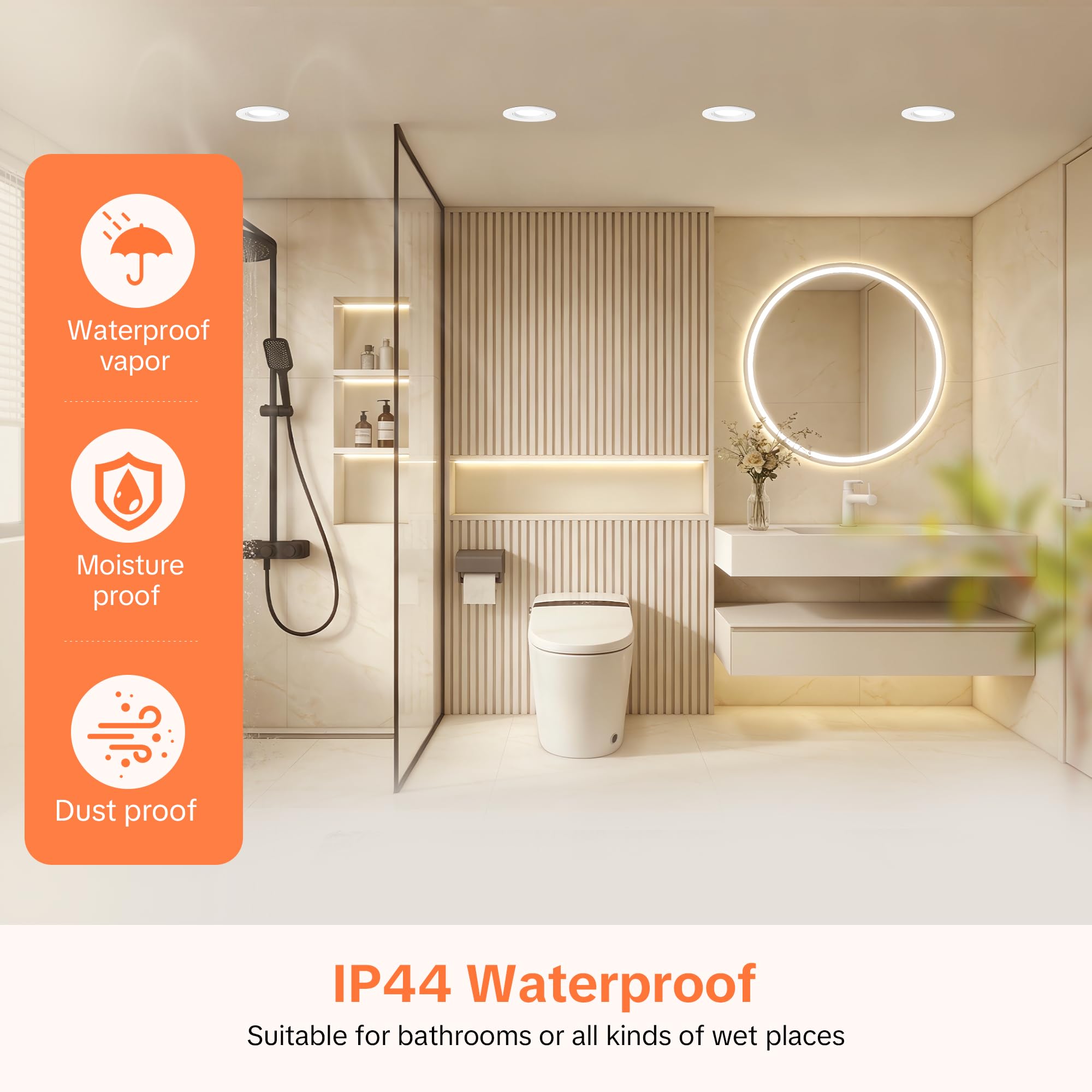 Downlight LED Techo Empotrable Regulable 230V, 5W 500LM Focos LED Interior Techo Rotable Blanco Cálido Blanco Neutro Blanca Frío, IP44 Ojos de Buey Extraplano, Corte 68-80mm, Blanco 3 Pack