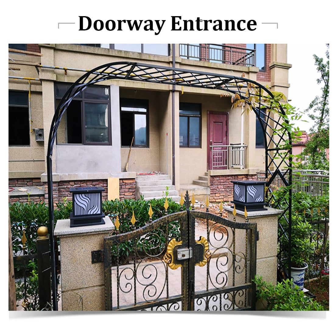 Metalowa altana ogrodowa, łuk ślubny, czarna metalowa róża krata do roślin pnących, łuk ogrodowy na zewnątrz, 3,0 m x 2,0 m, idealny na wesela, imprezy i dekoracje ogrodowe