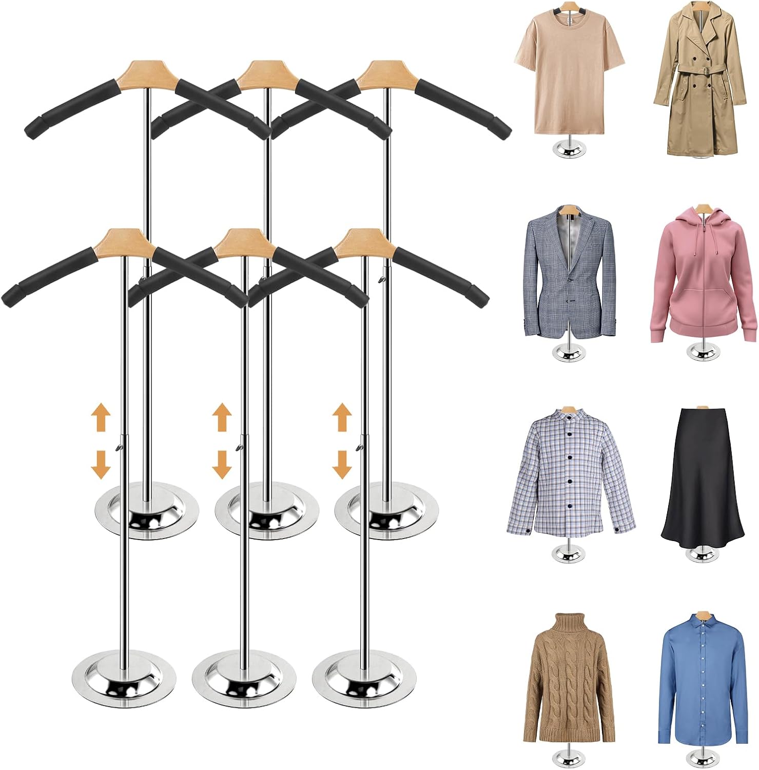 20-35 Inch Height Adjustable Shirt Display Stand, T Shirt Display Stand for Vendors, Mannequin Torso for Clothing Dress Garment Coat Retail (Black, 6 Pcs)