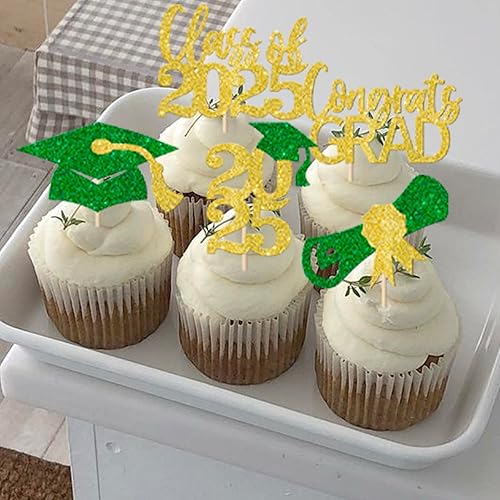 Miniatura 63 de Paquete de 24 adornos dorados para cupcakes de graduación 2025 con purpurina So Proud of You Done Diploma Graduation Cap Cupcake Picks Class of 2025