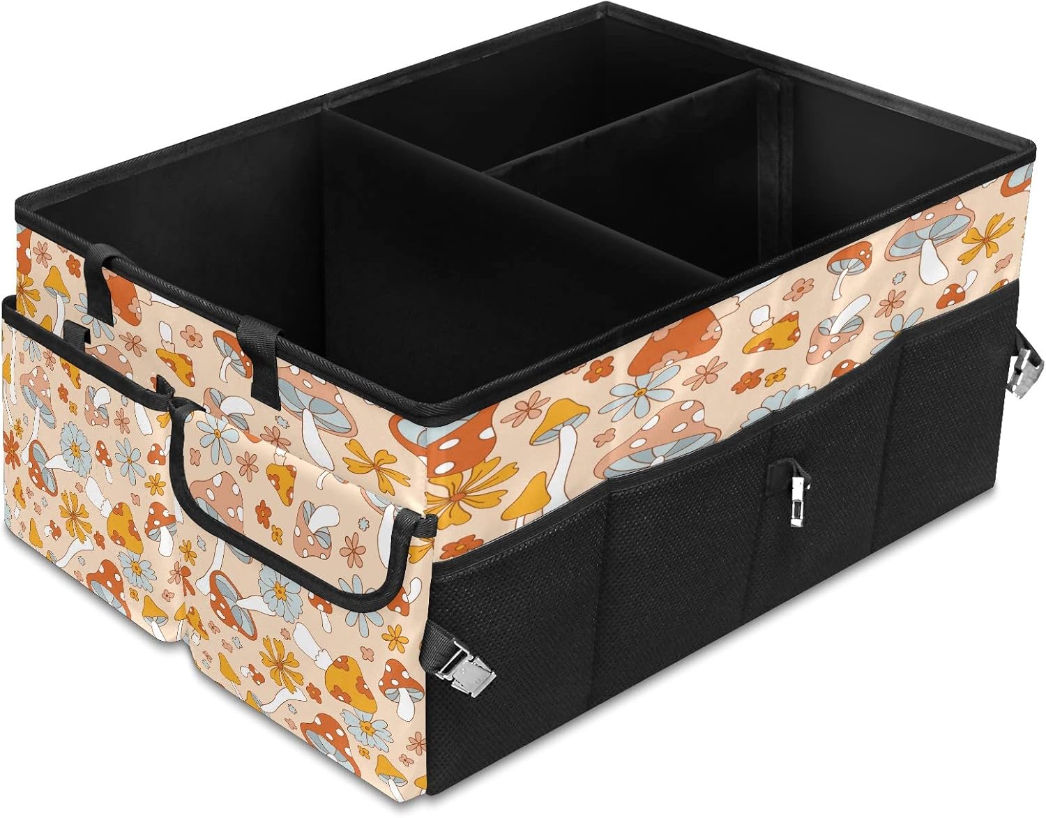 SAVHOQIR Car Trunk Organizer Cute Boho Mushrooms Collapsible Back Seat Large Storage